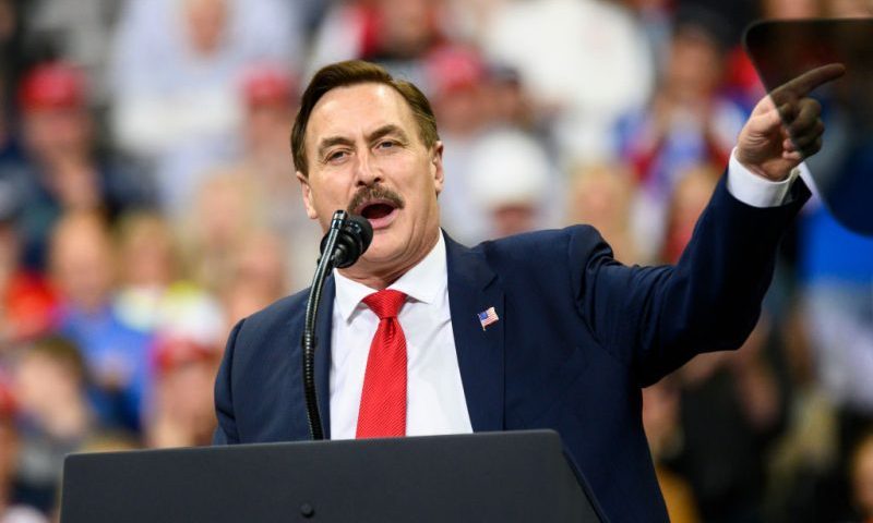 MINNEAPOLIS, MN - OCTOBER 10: Mike Lindell, CEO of My Pillow, speaks during a campaign rally held by U.S. President Donald Trump at the Target Center on October 10, 2019 in Minneapolis, Minnesota. Lindell is an outspoken supporter of the Trump presidency and his campaign for reelection. (Photo by Stephen Maturen/Getty Images)