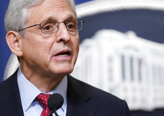 Attorney General Merrick Garland speaks at a news conference to announce actions to enhance the Biden administration's environmental justice efforts, Thursday, May 5, 2022, at the Department of Justice in Washington. (AP Photo/Patrick Semansky)