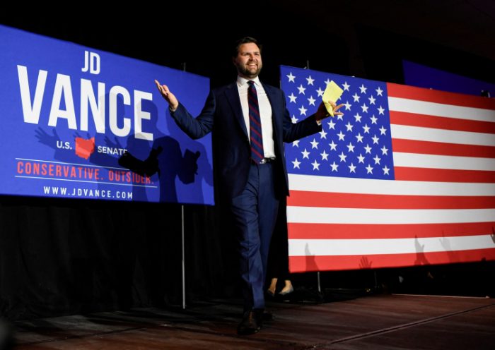 Republican U.S. Senate candidate J.D. Vance arrives to speak to supporters at an election party after winning the primary in Cincinnati, Ohio, U.S. May 3, 2022. REUTERS/Gaelen Morse