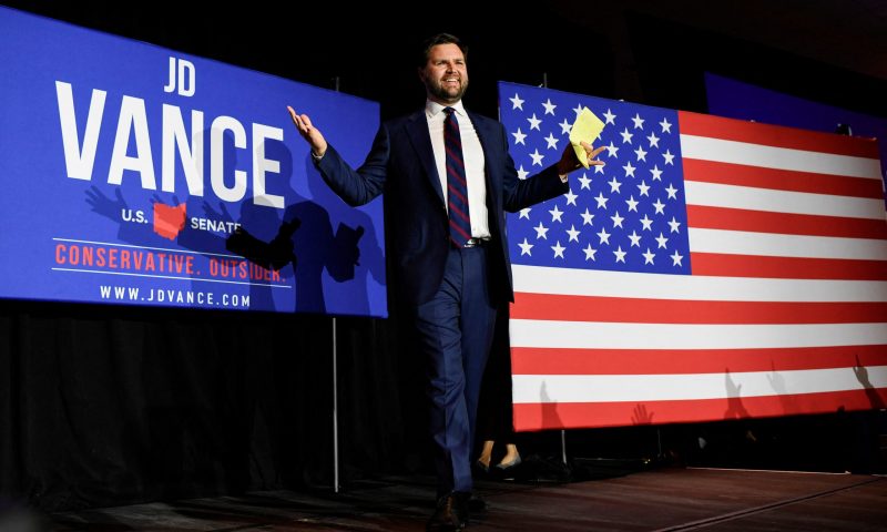 Republican U.S. Senate candidate J.D. Vance arrives to speak to supporters at an election party after winning the primary in Cincinnati, Ohio, U.S. May 3, 2022. REUTERS/Gaelen Morse