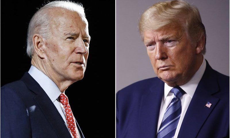 FILE - In this combination of file photos, Joe Biden speaks in Wilmington, Del., left, and President Donald Trump speaks at the White House in Washington. (AP Photo, File)
