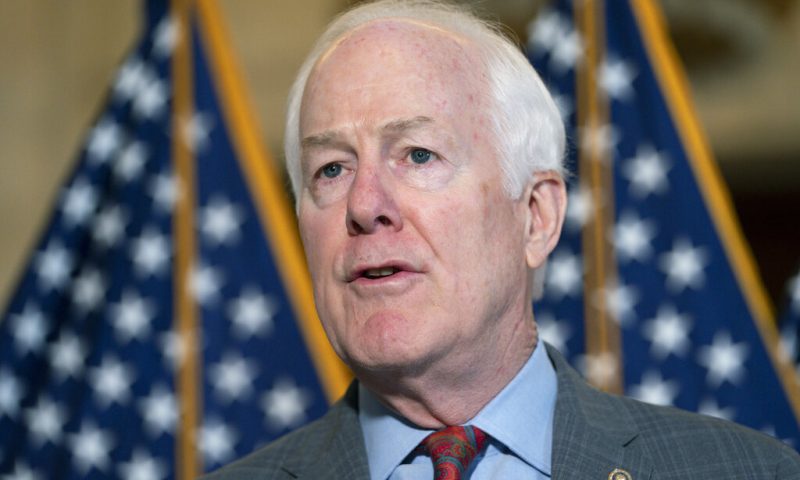 Sen. John Cornyn, R-Texas, speaks to the media about the southern border of the U.S., Wednesday, Feb., 2, 2022, on Capitol Hill in Washington. (AP Photo/Jacquelyn Martin)