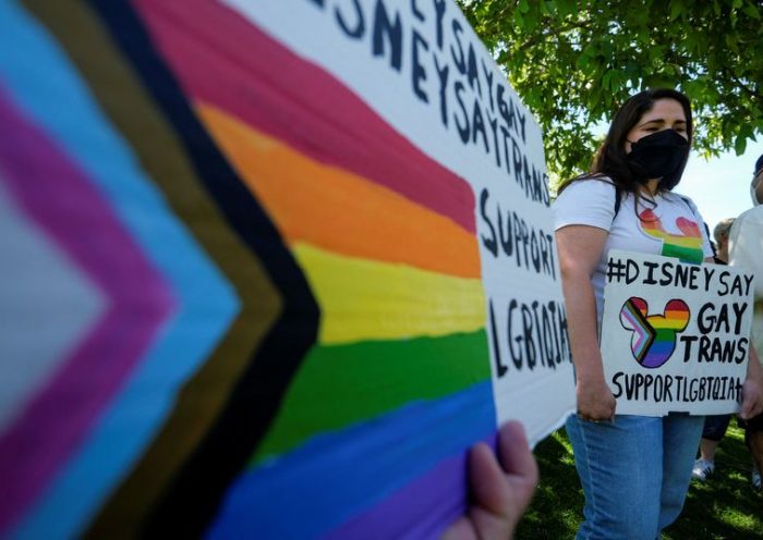 Disney employees protest against Florida's "Don't Say Gay" bill, in Glendale, California, U.S., March 22, 2022. REUTERS/Ringo Chiu
