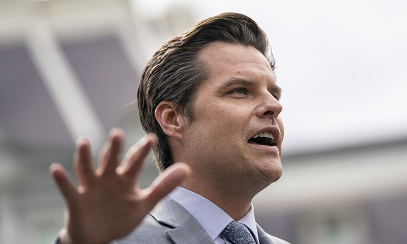WASHINGTON, DC - APRIL 21: Rep. Matt Gaetz (R-FL) speaks to reporters outside the West Wing of the White House following a meeting with U.S. President Donald Trump on April 21, 2020 in Washington, DC. The president met with lawmakers about the $482 billion aid package that would replenish a small-business loan program and provide funding for hospitals facing financial shortfalls due to COVID-19. (Photo by Drew Angerer/Getty Images)