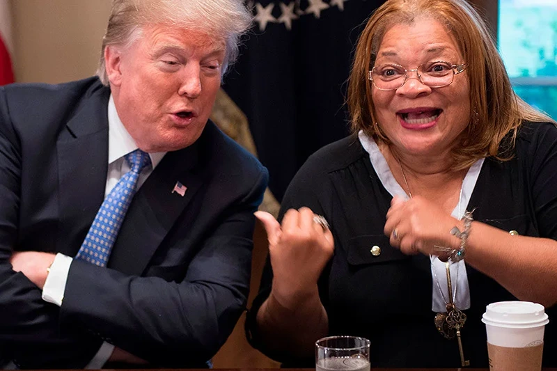 President Donald Trump with Alveda King, niece of Martin Luther King Jr., during a meeting with inner city pastors at the White House in 2018. (Photo: Jim Watson/AFP/Getty Images)