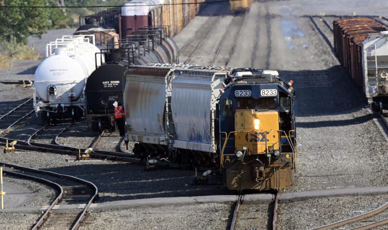 File - Locomotives are coupled to railway cars in the Selkirk rail yard Wednesday, Sept. 14, 2022, in Selkirk, N.Y. President Joe Biden said Thursday, Sept. 15, 2022, that a tentative railway labor agreement has been reached, averting a potentially devastating strike before the pivotal midterm elections. (AP Photo/Hans Pennink, File)