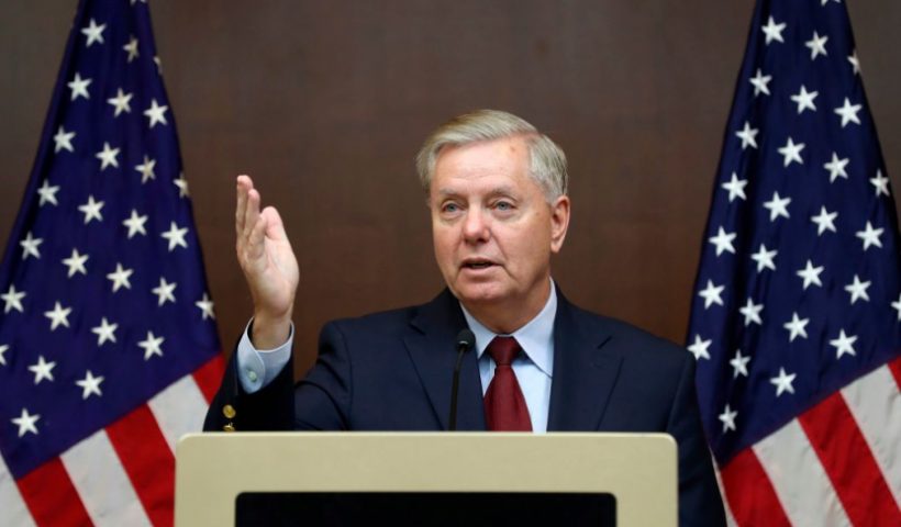 US Senator Lindsey Graham holds a media conference at JW Marriott Hotel in Ankara, on January 19, 2019. (Photo by Adem ALTAN / AFP) (Photo by ADEM ALTAN/AFP via Getty Images)