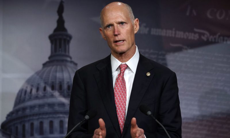 WASHINGTON, DC - JANUARY 17: U.S. Sen. Rick Scott (R-FL) speaks during a news conference at the U.S. Capitol January 17, 2019 in Washington, DC. Sen. Scott held the news conference to discuss the partial government shutdown. (Photo by Alex Wong/Getty Images)