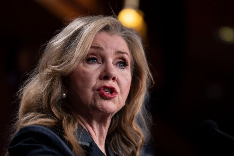 WASHINGTON, DC - APRIL 7: Sen. Marsha Blackburn (R-TN) speaks during a news conference about the confirmation vote for Supreme Court nominee Ketanji Brown Jackson at the U.S. Capitol on April 7, 2022 in Washington, DC. The full Senate voted today to confirm the nomination of Supreme Court nominee Judge Ketanji Brown Jackson with a vote of 53-47. (Photo by Drew Angerer/Getty Images)