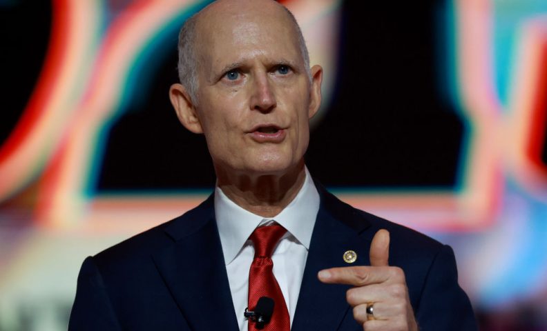TAMPA, FLORIDA - JULY 23: Sen. Rick Scott (R-FL) speaks during the Turning Point USA Student Action Summit held at the Tampa Convention Center on July 23, 2022 in Tampa, Florida. The event features student activism, leadership training, and a chance to participate in networking events with political leaders. (Photo by Joe Raedle/Getty Images)