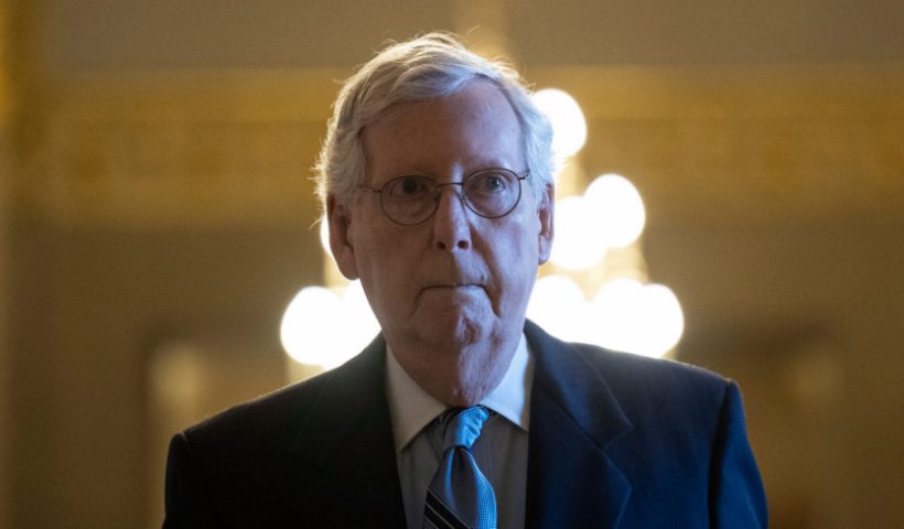 WASHINGTON, DC - SEPTEMBER 20: U.S. Senate Minority Leader Mitch McConnell (R-KY) walks to the Senate Chambers at the U.S. Capitol on September 20, 2022 in Washington, DC. The Senate is working to avert a government shutdown. (Photo by Kevin Dietsch/Getty Images)
