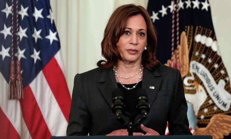 U.S. Vice President Kamala Harris gives remarks at an executive order signing event for police reform in the East Room of the White House on May 25, 2022, in Washington, D.C. (Anna Moneymaker/Getty Images)