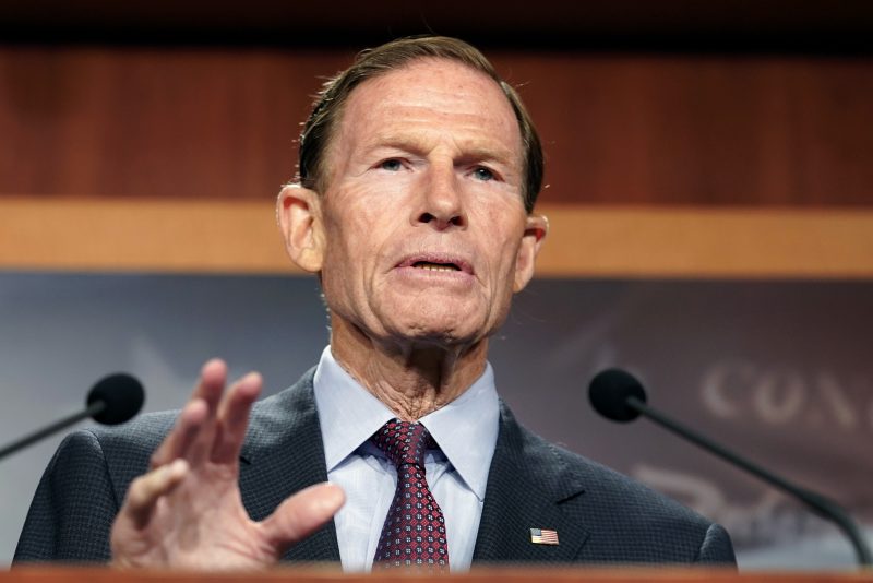 Sen. Richard Blumenthal, D-Conn., speaks during a news conference about refusing Russian annexation of any portion of Ukraine, Thursday, Sept. 29, 2022, on Capitol Hill in Washington. (AP Photo/Mariam Zuhaib)