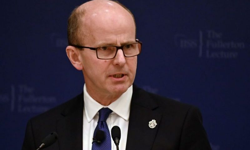 Jeremy Fleming, director of Government Communication Headquarters (GCHQ), United Kingdom's intelligence, security and cyber agency, delivers his address at the 35th IISS Fullerton Lecture on the topic of Cyber Power in Singapore on February 25, 2019. (Photo by Roslan RAHMAN / AFP) (Photo by ROSLAN RAHMAN/AFP via Getty Images)