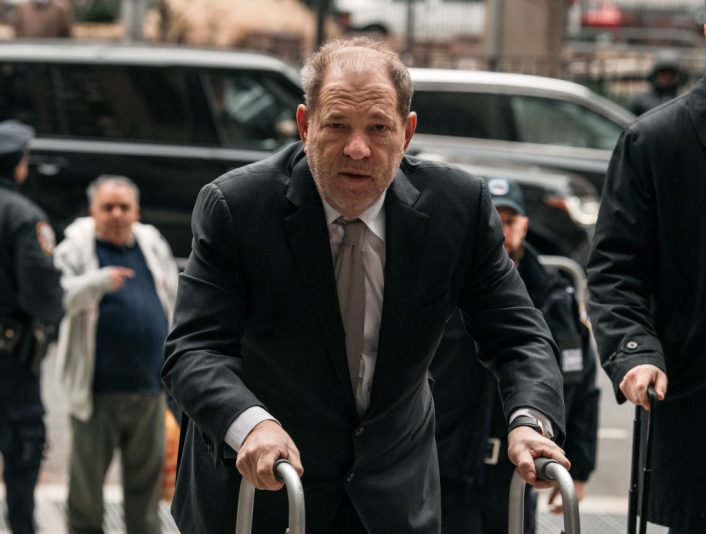NEW YORK, NY - JANUARY 13: Harvey Weinstein enters New York City Criminal Court on January 13, 2020 in New York City. Weinstein, a movie producer whose alleged sexual misconduct helped spark the #MeToo movement, pleaded not-guilty on five counts of rape and sexual assault against two unnamed women and faces a possible life sentence in prison. (Photo by Scott Heins/Getty Images)