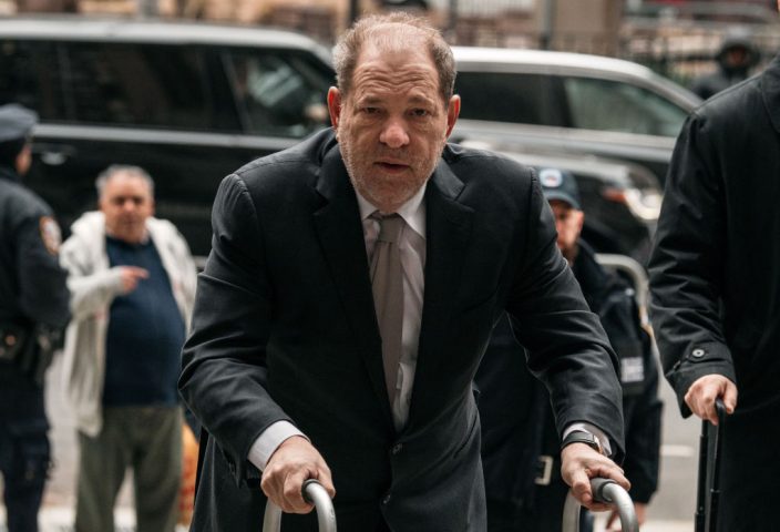 NEW YORK, NY - JANUARY 13: Harvey Weinstein enters New York City Criminal Court on January 13, 2020 in New York City. Weinstein, a movie producer whose alleged sexual misconduct helped spark the #MeToo movement, pleaded not-guilty on five counts of rape and sexual assault against two unnamed women and faces a possible life sentence in prison. (Photo by Scott Heins/Getty Images)