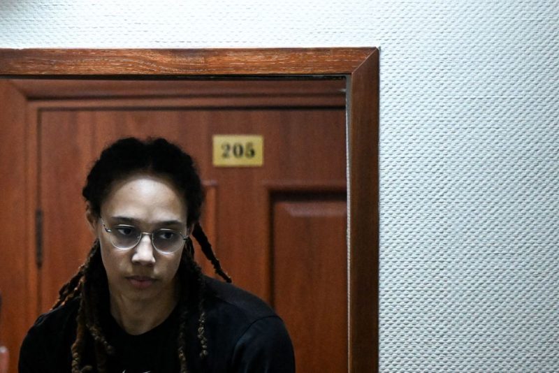 TOPSHOT - US WNBA basketball superstar Brittney Griner arrives to a hearing at the Khimki Court, outside Moscow on July 27, 2022. - Griner, a two-time Olympic gold medallist and WNBA champion, was detained at Moscow airport in February on charges of carrying in her luggage vape cartridges with cannabis oil, which could carry a 10-year prison sentence. (Photo by Kirill KUDRYAVTSEV / AFP) (Photo by KIRILL KUDRYAVTSEV/AFP via Getty Images)