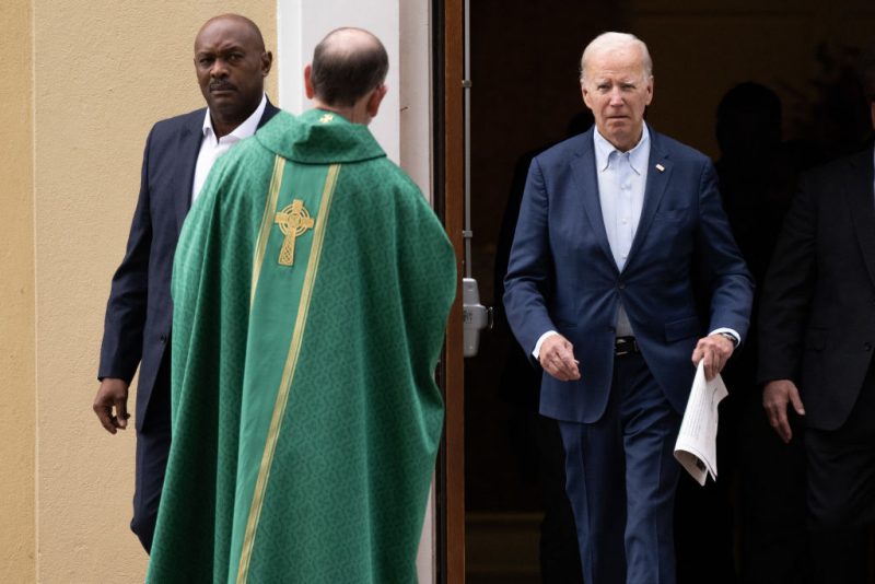 US President Joe Biden leaves after attending mass at Saint Joseph on the Brandywine Roman Catholic Church in Wilmington, Delaware, on October 16, 2022. (Photo by SAUL LOEB / AFP) (Photo by SAUL LOEB/AFP via Getty Images)