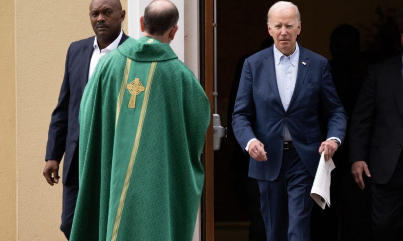 US President Joe Biden leaves after attending mass at Saint Joseph on the Brandywine Roman Catholic Church in Wilmington, Delaware, on October 16, 2022. (Photo by SAUL LOEB / AFP) (Photo by SAUL LOEB/AFP via Getty Images)