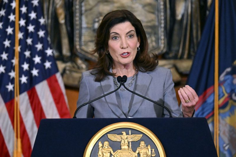 Gov. Kathy Hochul speaks to reporters about legislation passed during a special legislative session in the Red Room at the state Capitol, July 1, 2022, in Albany, N.Y. (AP Photo/Hans Pennink, File)AP