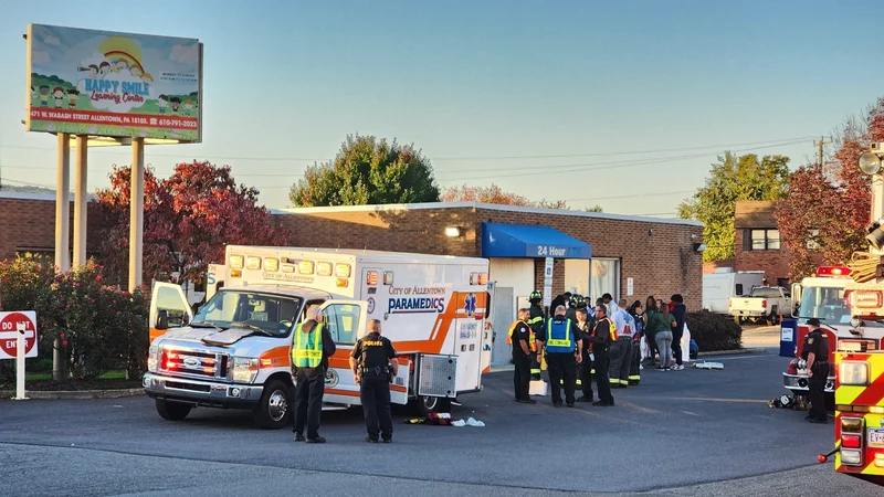 Emergency responders work on the scene of a carbon monoxide leak at a day care center in Allentown, Pa. on Tuesday. Zach DeWever/AP