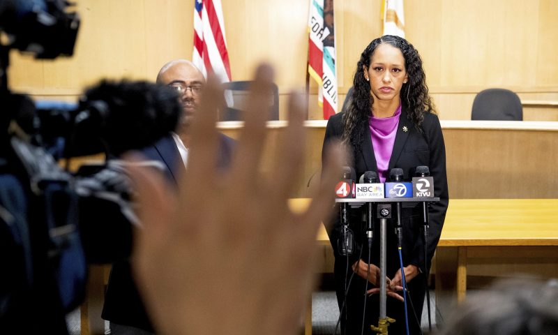 San Francisco District Attorney Brooke Jenkins, who's office has charged David DePape with attempted murder and other crimes in the attack of House Speaker Nancy Pelosi's husband Paul Pelosi, speaks with reporters in San Francisco Superior Court on Tuesday, Nov. 1, 2022, in San Francisco. (AP Photo/Noah Berger)