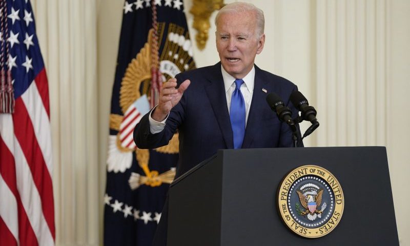 President Joe Biden speaks about strengthening the infrastructure talent pipeline during an event in the East Room of the White House, Wednesday, Nov. 2, 2022, in Washington. (AP Photo/Evan Vucci)