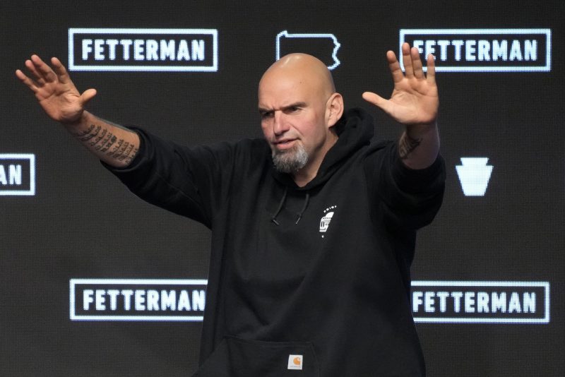 Pennsylvania Lt. Gov. John Fetterman, Democratic candidate for U.S. Senate from Pennsylvania, waves to supporters after addressing an election night party in Pittsburgh, Wednesday, Nov. 9, 2022. (AP Photo/Gene J. Puskar)
