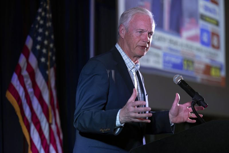 Sen. Ron Johnson, R-Wis., speaks to his supporters in the early morning hours at an election night party in Neenah, Wis., Wednesday, Nov. 9, 2022. (AP Photo/Mike Roemer)