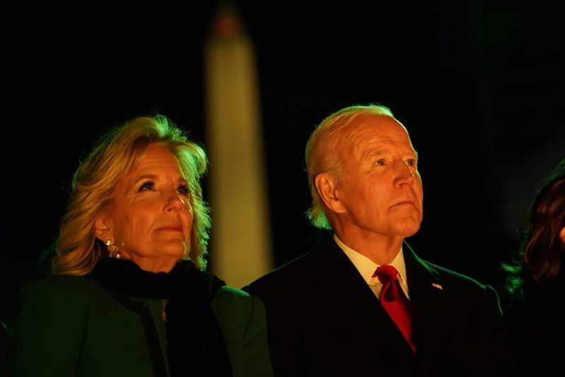 President Joe Biden and first lady Jill Biden attend the lighting ceremony of the National Christmas Tree on the Ellipse of the White House in Washington, Wednesday, Nov. 30, 2022. (AP Photo/Andrew Harnik)