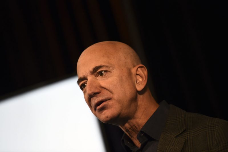 Amazon Founder and CEO Jeff Bezos speaks to the media  on the company's sustainability efforts on September 19, 2019 in Washington,DC.  (Photo by Eric BARADAT / AFP) (Photo by ERIC BARADAT/AFP via Getty Images)