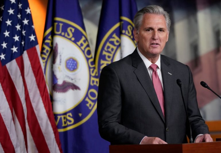 WASHINGTON, DC - JANUARY 09: House Minority Leader Kevin McCarthy (R-CA) answers questions during a press conference at the U.S. Capitol on January 09, 2020 in Washington, DC. McCarthy answered a range of questions related primarily to the House articles of impeachment being sent to the U.S. Senate. (Photo by Win McNamee/Getty Images)
