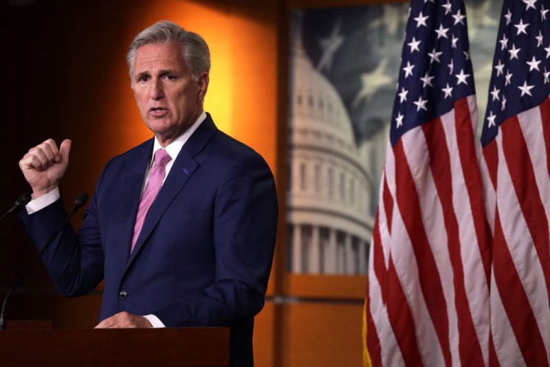 U.S. House Minority Leader Rep. Kevin McCarthy (R-CA) speaks during a weekly news conference May 28, 2020 on Capitol Hill in Washington, DC. McCarthy held news conference to fill questions from members of the press.  (Photo by Alex Wong/Getty Images)