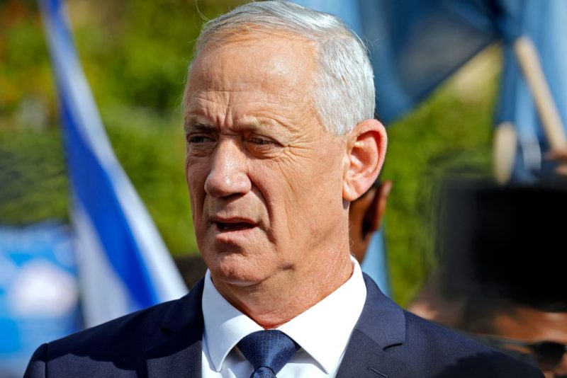 Israeli Defence Minister Benny Gantz, head of the new center-right "National Unity Party" or Hamahane Hamamlachti in Hebrew, looks on after voting at a polling station in the city of Rosh Haayin in central Israel on November 1, 2022. (Photo by JALAA MAREY / AFP) (Photo by JALAA MAREY/AFP via Getty Images)
