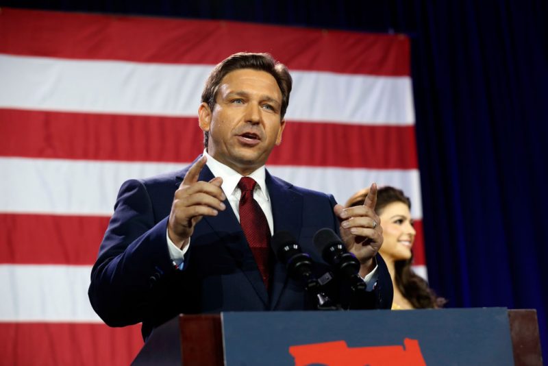 Florida Gov. Ron DeSantis gives a victory speech after defeating Democratic gubernatorial candidate Rep. Charlie Crist during his election night watch party at the Tampa Convention Center on November 8, 2022 in Tampa, Florida. DeSantis was the projected winner by a double-digit lead. (Photo by Octavio Jones/Getty Images)