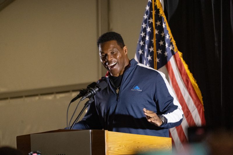 Republican U.S. Senate candidate Herschel Walker speaks at a rally at The Mill on Etowah on November 10, 2022 in Canton, Georgia. The University of Georgia 1982 Heisman Trophy winner and former NFL running back faces incumbent Sen. Raphael Warnock (D-GA) in a runoff on December 6.  (Photo by Megan Varner/Getty Images)
