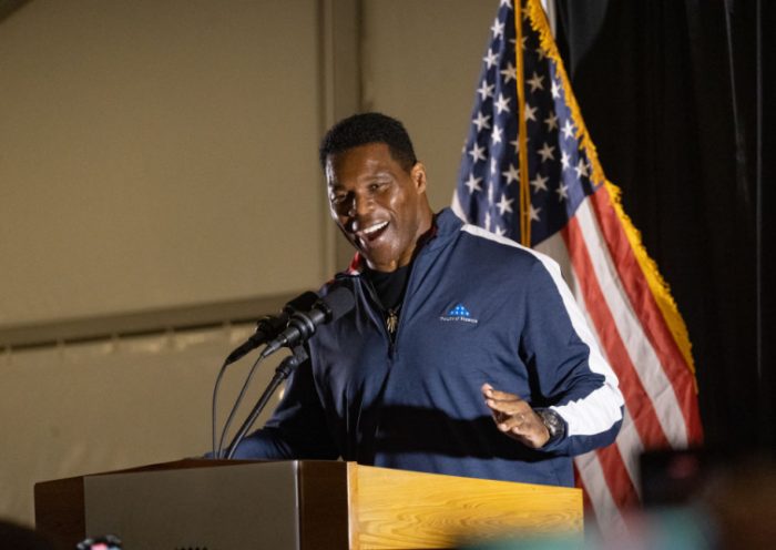 Republican U.S. Senate candidate Herschel Walker speaks at a rally at The Mill on Etowah on November 10, 2022 in Canton, Georgia. The University of Georgia 1982 Heisman Trophy winner and former NFL running back faces incumbent Sen. Raphael Warnock (D-GA) in a runoff on December 6. (Photo by Megan Varner/Getty Images)