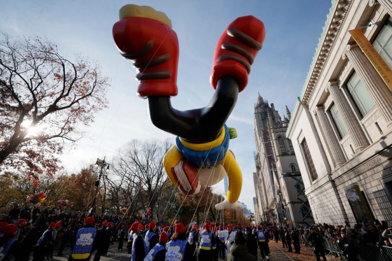 The Greg Heffley "Diary of a Wimpy Kid" balloon during the 95th Macy's Thanksgiving Day Parade on November 25, 2021 in New York City. (Photo by Michael Loccisano/Getty Images)