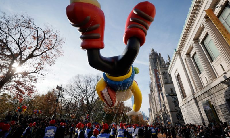 The Greg Heffley "Diary of a Wimpy Kid" balloon during the 95th Macy's Thanksgiving Day Parade on November 25, 2021 in New York City. (Photo by Michael Loccisano/Getty Images)
