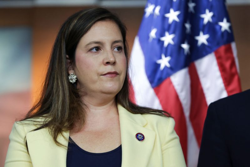 U.S. House Republican Conference Chair Elise Stefanik (R-NY) attends at a press conference following a Republican caucus meeting, at the U.S. Capitol on June 08, 2022 in Washington, DC. Stefanik spoke out against the January 6 Committee hearings set to begin tomorrow. (Photo by Kevin Dietsch/Getty Images)