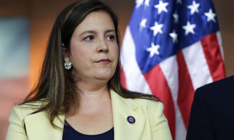 U.S. House Republican Conference Chair Elise Stefanik (R-NY) attends at a press conference following a Republican caucus meeting, at the U.S. Capitol on June 08, 2022 in Washington, DC. Stefanik spoke out against the January 6 Committee hearings set to begin tomorrow. (Photo by Kevin Dietsch/Getty Images)