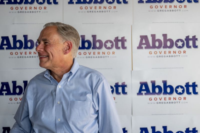 KATY, TEXAS - OCTOBER 27: Texas Gov. Greg Abbot waits to take pictures with supporters at the conclusion of a 'Get Out The Vote' rally at the Fuzzy's Pizza & Italian Cafe on October 27, 2022 in Katy, Texas. With less than two weeks away from the midterm election, Gov. Greg Abbott continues campaigning across the state of Texas. Gov. Abbott is up against Democratic gubernatorial candidate Beto O'Rourke. (Photo by Brandon Bell/Getty Images)