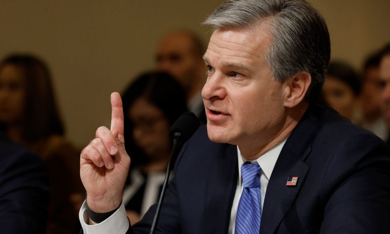 Investigation Director Christopher Wray prepares to testify before the House Homeland Security Committee in the Cannon House Office Building on Capitol Hill on November 15, 2022 in Washington, DC. Wray, Homeland Security Secretary Alejandro Mayorkas and National Counterterrorism Center Director Christine Abizaid testified about the current threat level against the United States, including both physical and cyber attacks. (Photo by Chip Somodevilla/Getty Images)