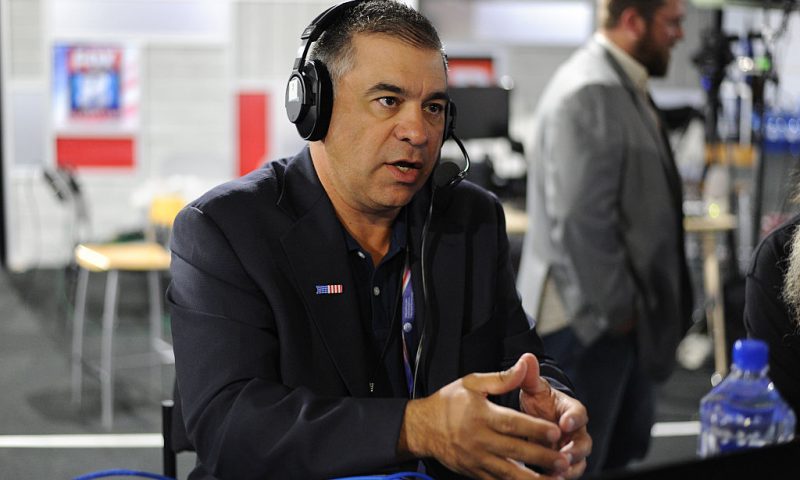 CLEVELAND, OH - JULY 21: David Bossie, President of Citizens United, talks with Stephen K. Bannon while appearing on Brietbart News Daily on SiriusXM Patriot at Quicken Loans Arena on July 21, 2016 in Cleveland, Ohio. (Photo by Ben Jackson/Getty Images for SiriusXM) David Bossie;Stephen K. Bannon