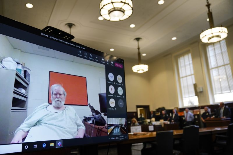 Richard Cottingham makes a remote appearance at a courtroom in Mineola, N.Y., Monday, Dec. 5, 2022. The serial murderer known as the "Torso Killer" admitted Monday to killing a 23-year-old woman outside a Long Island shopping mall in 1968 and four other women decades ago. (AP Photo/Seth Wenig)