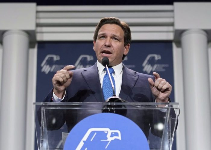FILE - Florida Gov. Ron DeSantis speaks on Nov. 19, 2022, in Las Vegas. Gov. DeSantis said Tuesday, Dec. 13, 2022 that he plans to petition the state's Supreme Court to convene a grand jury to investigate “any and all wrongdoing” with respect to the COVID-19 vaccines. (AP Photo/John Locher, File)