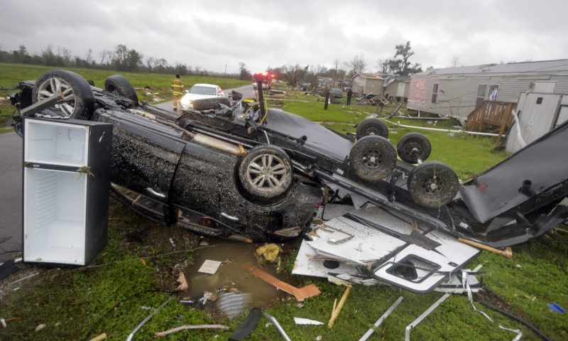 Damage is seen along Schoolhouse Road after a tornado moved through area in Killona, La., Wednesday, Dec. 14, 2022. (Brett Duke/The Times-Picayune/The New Orleans Advocate via AP)