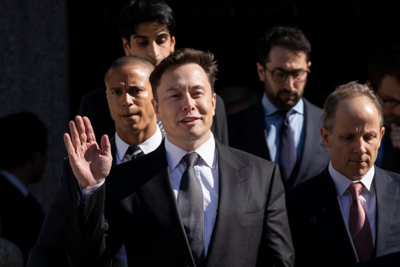 NEW YORK, NY - APRIL 4: Tesla CEO Elon Musk exits federal court, April 4, 2019 in New York City. A federal judge heard oral arguments this afternoon in a lawsuit brought by
