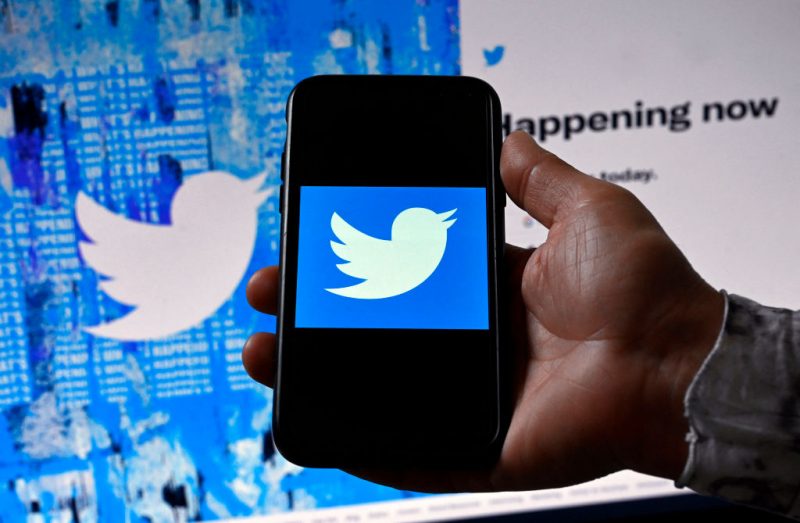 In this photo illustration, a phone screen displays the Twitter logo on a Twitter page background, in Washington, DC, on April 26, 2022. - Billionaire Elon Musk is capturing a social media prize with his deal to buy Twitter, which has become a global stage for companies, activists, celebrities, politicians and more. (Photo by Olivier DOULIERY / AFP) (Photo by OLIVIER DOULIERY/AFP via Getty Images)
