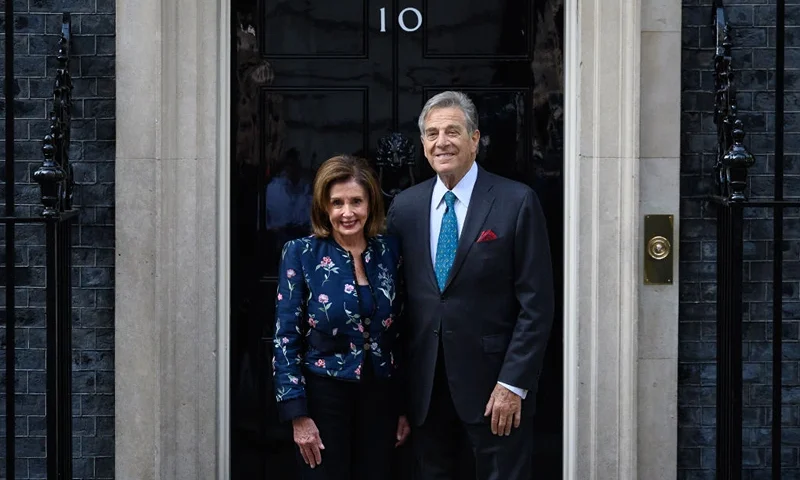 US House Speaker Nancy Pelosi and her husband Paul Pelosi arrive for a meeting with Prime Minister Boris Johnson at Downing Street on September 16, 2021 in London, England. The speaker of the United States House of Representatives is in the UK to participate in the G7 Heads of Parliament Conference this week in Chorley, England. (Photo by Leon Neal/Getty Images)